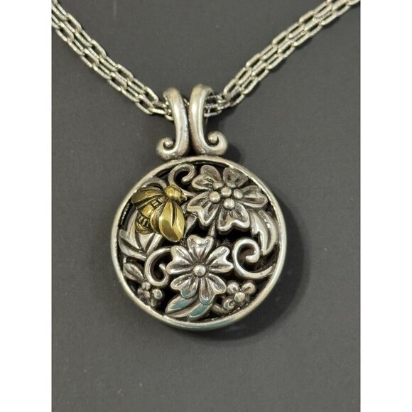 Brighton Floral Trellis Bee Flower Long Necklace 17” Silver Tone Statement Chain - Picture 12 of 12